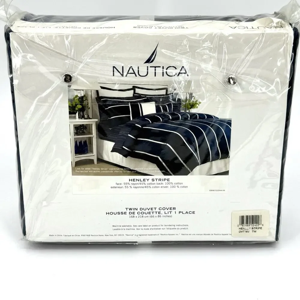 Nautica Henley Stripe Twin Duvet Cover Navy / Gray NIP Coastal Nautical Cabin